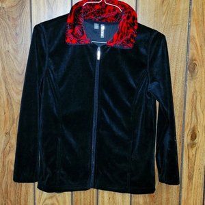 LADIES Size Small ladies zippered jacket with pockets and red collared trim NWOT